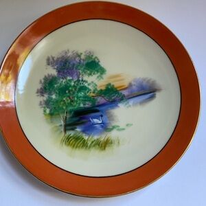 Vintage lustreware dessert dish. Japan hand painted.